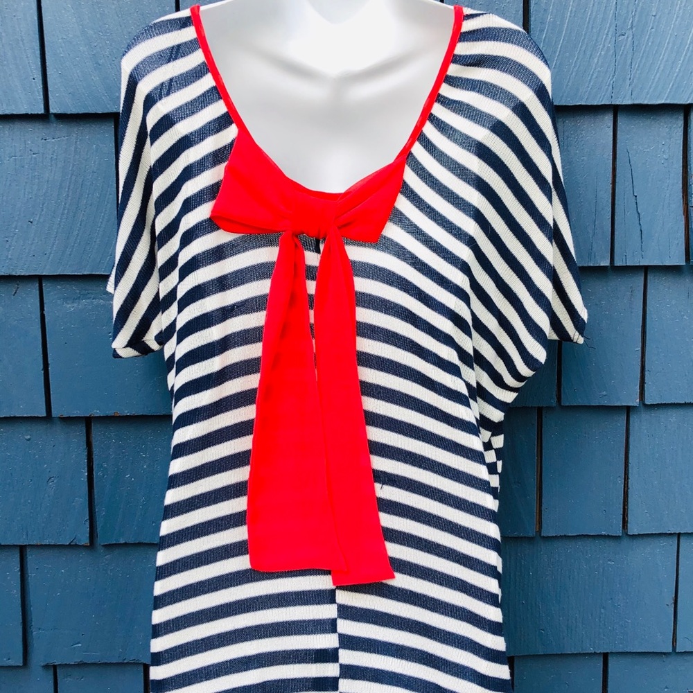 Nautical navy/white sweater with bow